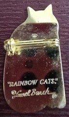 Retired Vintage Laurel Burch Colorful 80s RAINBOW CAT Enamel Pin Brooch
