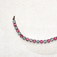 BRACELET pastel blue pink glass faux gem silvertone metal box clasp vintage 7″ c