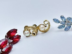 Lot Of 3 Vintage Screw Back Earrings BELL, Sterling, Sorrento, Rhinestones