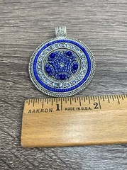 Vintage Best Round Pendant Silver Tone Metal Blue Rhinestone Crystal Beads