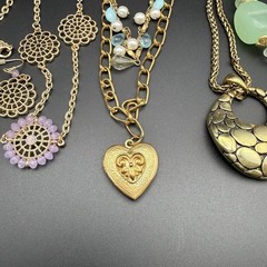 Vintage Gold Tone Boho Jewelry Lot Necklace Locket Earrings Charm Bracelet Watch