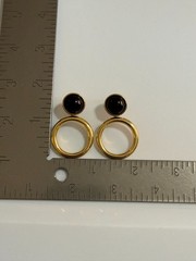 Vintage Monet Black & Gold Door Knocker Round Dangle Post Earrings