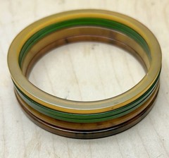 5 Vtg Tested Bakelite Thin Stackable Bangles Green, Orange Marbled Mid Century