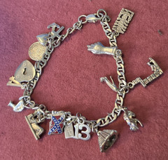 Vintage Sterling Charm Bracelet & 16 Unusual Sterling Silver Charms 7” L -25Gr