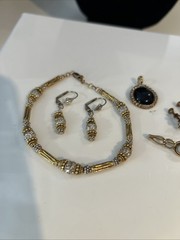 Vintage Gold Tone Jewelry Lot Mixed Materials Wearable Rhinestone, 7” Bracelet