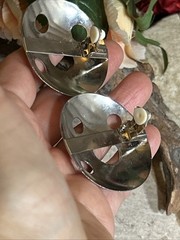46. Vintage PELLINI Silver tone Dome Disk Open Work Clip on Earrings 45mm, 19.5g