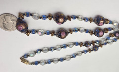 Blue Clear AB Crystal FLoral Art Glass Beaded 30 Inch Necklace Vintage