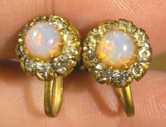 Vintage Pink Fire Opal And Rhinestone Screwback Earrings Gold tone