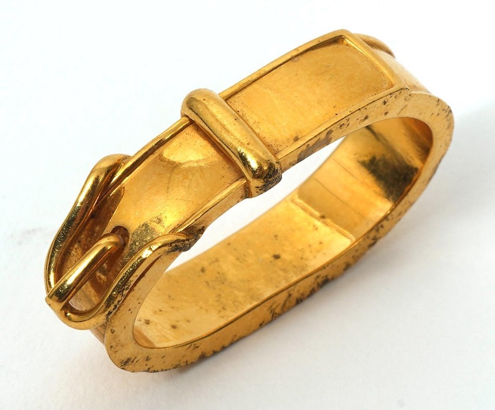 Vintage Hermes Authentic Gold Tone Belt Buckle Shaped Scarf Ring