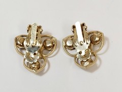 Vintage Black Gray AB Rhinestone 3 Hearts Juliana Clip Earrings