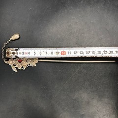 Antique Silver Plated Hairpin Inlaid Red Bead Qianlong Mark Vintage Chinese