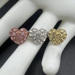 Monet Triple Heart Rhinestone Bar Pin Tri Colored Signed Silver Tone 1 1/2″