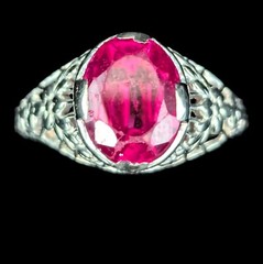 1920s Art Deco Era Lab Created Ruby White Gold Filigree Ring Vintage Antique