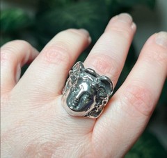 Vintage Greek God Hermes Roman God Mercury Sterling Silver 3D Face Head Ring
