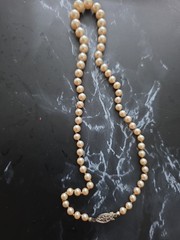 ​Vintage Sterling Silver Clasp Faux Pearl Strand Necklace Hand Knotted 18