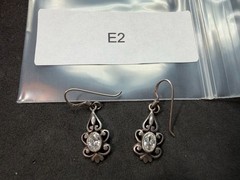 2.75g Vintage Sterling Silver 925 Ornate Drop Dangle Earrings Oval Clear M