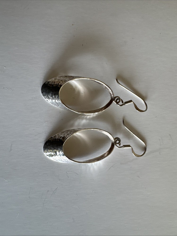 925 Sterling Silver Dangle Hoop Earrings Pierced Excellent Quality Vintage 1.5 “
