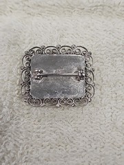 Micro Mosiac Brooch Pin Flower Pattern Green & Silver Made in Italy filigree