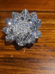 Rhinestone Brooch Clear Crystal Silver Metal Mid Century Domed Floral Pin