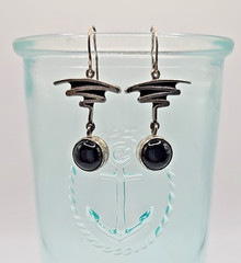 Signed Jeff Dawald Studio Art Sterling Silver Onyx Dangle Earrings Faribault MN