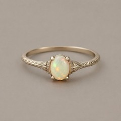 Natural Ethiopian Opal Ring Vintage Engraved Thin Band 925 Sterling Silver Gift