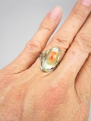 DELICATE ART NOUVEAU ERA STERLING SILVER ABALONE BLISTER PEARL RING SZ 8.25