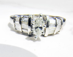14K White Gold .69ct Marquise & Baguette Natural Diamond Ring Size 6 5g Vintage