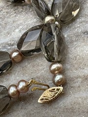 Vintage Faceted Smoky Quartz Topaz Beaded Necklace w/ Filigree 14K Gold Clasp