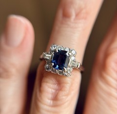 Vintage Retro ~1ct Sapphire & Diamond Platinum Engagement Ring Sz 5 5.7g Estate