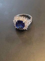 Art Deco vintage style statement ring with blue square stone 925 size 8