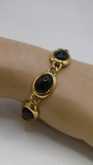 Vintage Napier Pat. Pend. Gold Tone Link Bracelet Black Onyx Glass Cabochon 7″