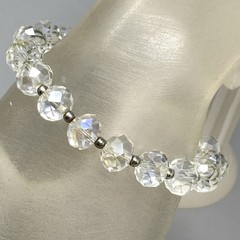 Vintage Aurora Borealis Crystal Glass Beaded Bracelet Stretch Faceted 6″