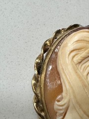 Vintage 12K Gold Filled Shell Cameo Brooch And Earrings Set Matching Mid Century