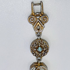 Vintage Goldette NY Victorian Revival Faux Stones 8 Charm Bracelet 7.25″