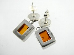 Lori Bonn Sterling Silver Amber Stud Earrings 925 6.7g 7/8 Inch Length