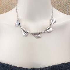 Modernist Silver Necklace Sculptural Artisan Bib Statement Abstract Handmade VTG