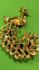 Elegant Vintage Style Rhinestone Green & Blue Peacock Gold Tone Brooch 2.5″