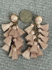 Vintage Sugarfix signed gold tone light pink tassel dangle earrings