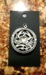 Vintage Pendant “Cancer the Crab” silver plated/ toned, 1.5″x1.5″, Astrological
