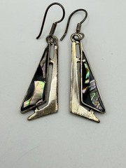 Vintage Mexico 925 Sterling Silver Abalone Shell Inlay Dangle Earrings TC-102