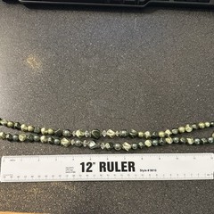 DOUBLE STRAND SHADES OF GREEN BEAD NECKLACE WITH PLASTIC CRYSTAL ACCENTS