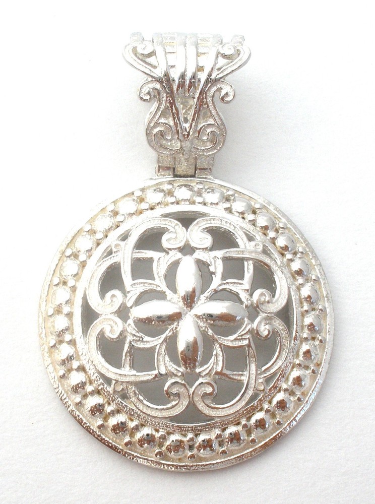 Sterling Silver Open Work Round Pendant Italian Vintage Slide For Necklace