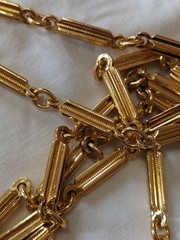 Signed Monet Bar Panel Link Chain Necklace Gold Plated Retro 70s Ex Long 36 In