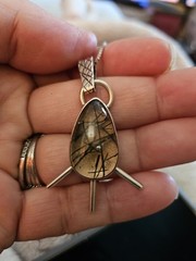 Sterling Silver 925 Natural Black Rutilated Quartz Necklace Box Link, 17in Long