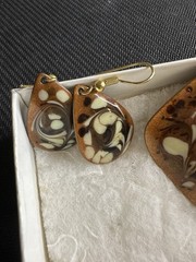 Vtg 50s Inga Carlson Mid Century Modern Enamel Copper Earring And Brooch Set