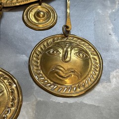 Vintage 60s Brass Sun Face Medallion Necklace Boho Tribal Festival Statement