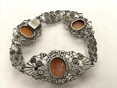 Vintage 800 Silver Filigree Cameo Parure Necklace, Earrings, and Bracelet Set