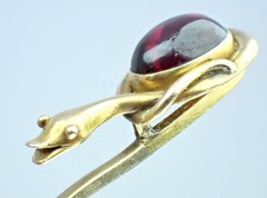 Antique Victorian 22K 15K Gold Garnet Cabochon Laughing Snake Egg Stick Pin Box