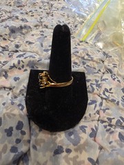 Vintage Signed Seta Gold Tone Black Glass Cabochon CZ Cubic Zirconia Ring SZ 10