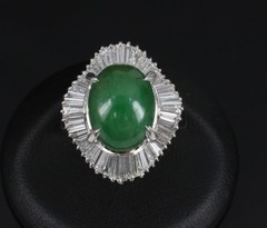 Vintage 6.92ct Natural Jadeite Jade & 1.57ct Diamond Platinum Ring, Size 7.75